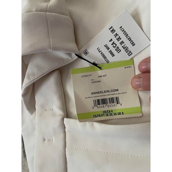 Anne Klein AK  Womens 4 Straight Leg Pant White Cropped - Picture 4 of 9